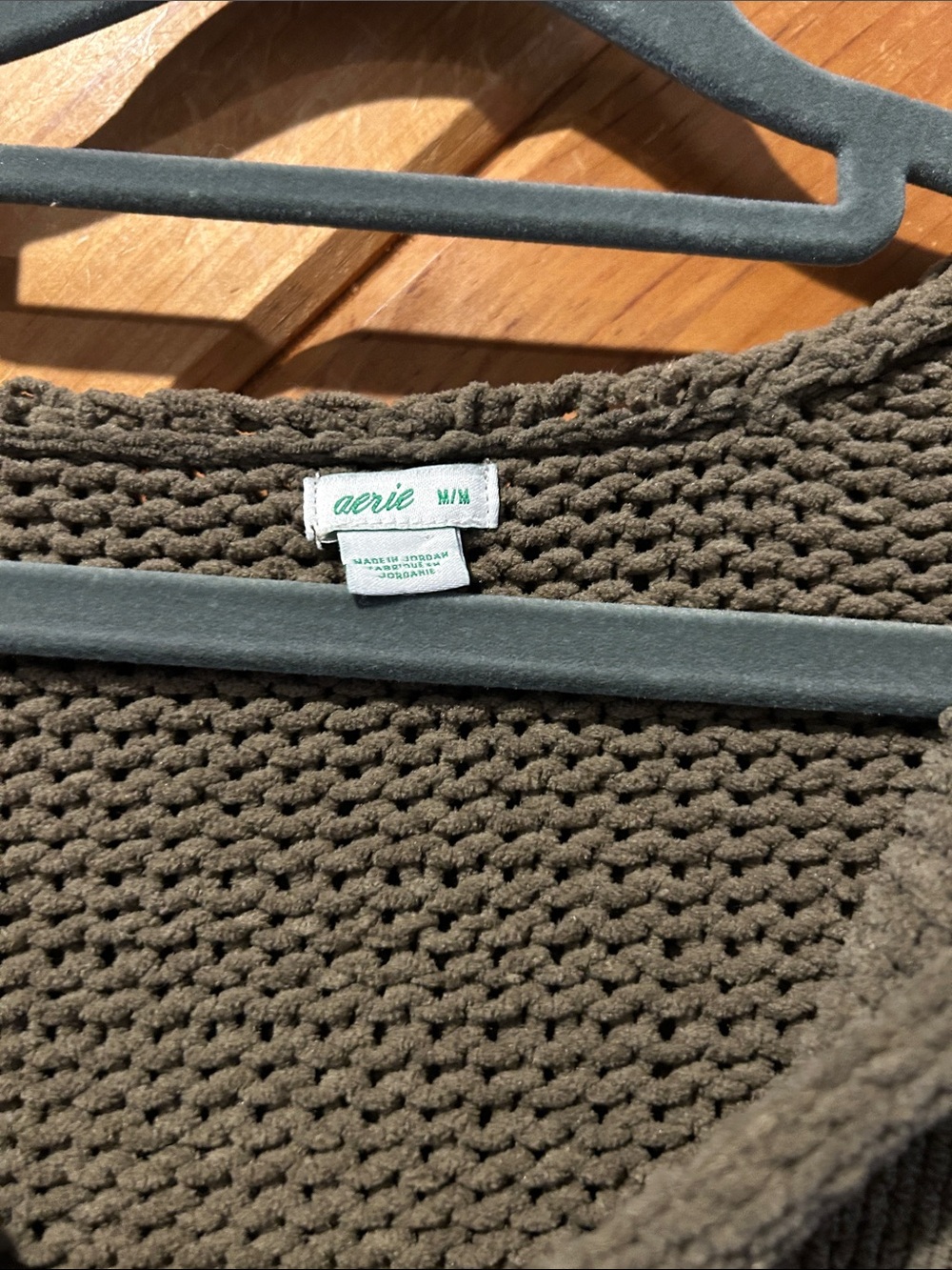 Aerie chenille chunky knit brown green oversized hoodie sweater - Picture 4 of 5